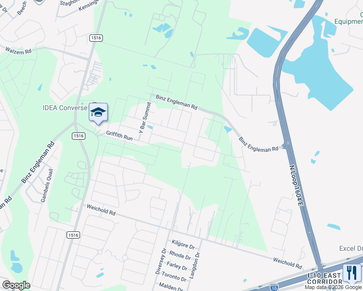 map of restaurants, bars, coffee shops, grocery stores, and more near 4926 Longhorn River in Converse