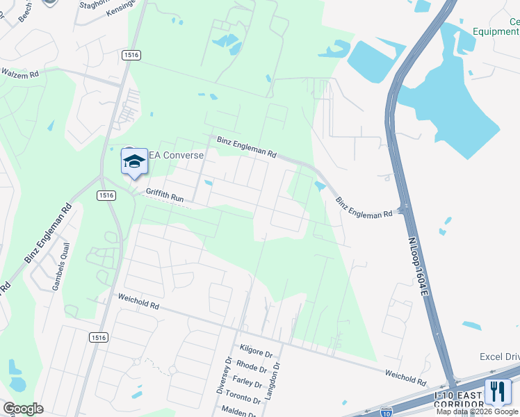 map of restaurants, bars, coffee shops, grocery stores, and more near 4926 Longhorn River in Converse