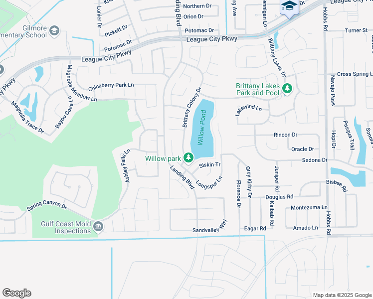 map of restaurants, bars, coffee shops, grocery stores, and more near 2186 Brittany Colony Drive in League City
