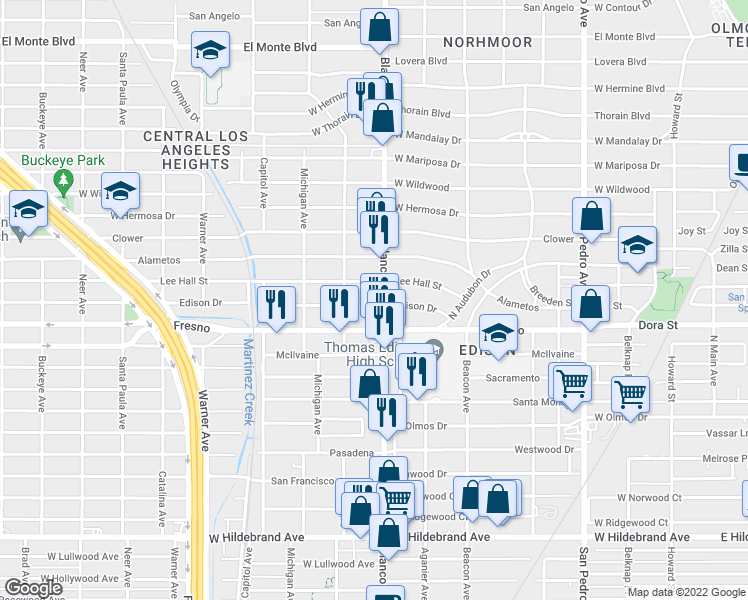 map of restaurants, bars, coffee shops, grocery stores, and more near 911 Edison Drive in San Antonio