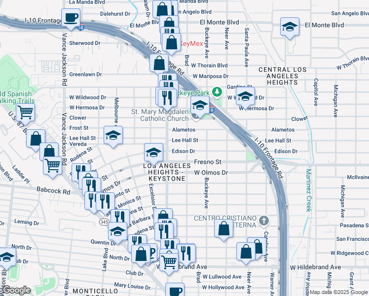 map of restaurants, bars, coffee shops, grocery stores, and more near 1802 Edison Drive in San Antonio