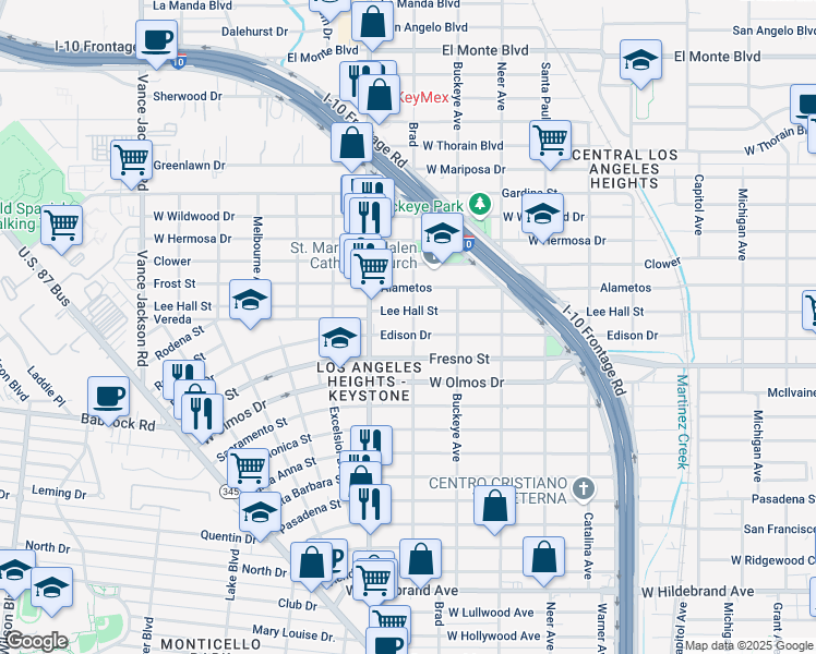 map of restaurants, bars, coffee shops, grocery stores, and more near 1802 Edison Drive in San Antonio