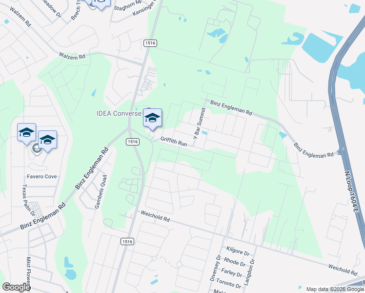 map of restaurants, bars, coffee shops, grocery stores, and more near 4900-5180 Martinez Converse Road in Converse