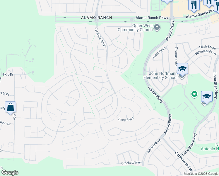 map of restaurants, bars, coffee shops, grocery stores, and more near 12606 Pine Warbler in San Antonio
