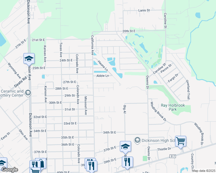 map of restaurants, bars, coffee shops, grocery stores, and more near 63 Allsseitz Drive in Dickinson
