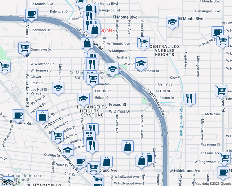 map of restaurants, bars, coffee shops, grocery stores, and more near 1711 Lee Hall Street in San Antonio
