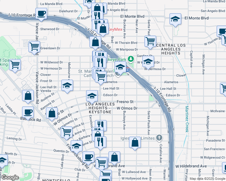 map of restaurants, bars, coffee shops, grocery stores, and more near 1802 Alametos in San Antonio