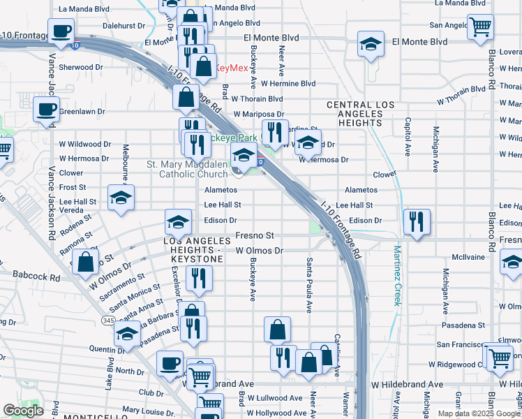 map of restaurants, bars, coffee shops, grocery stores, and more near 1618 Alametos in San Antonio
