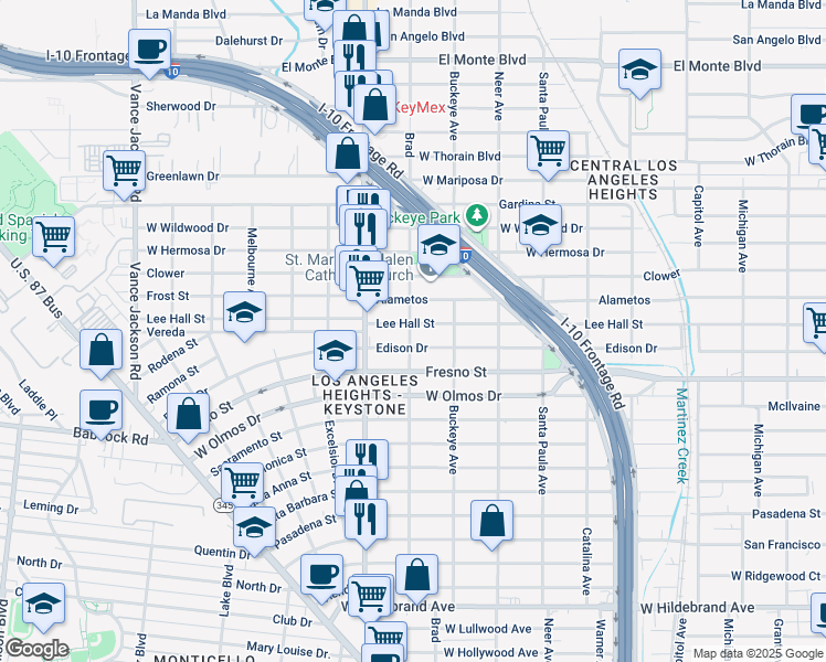 map of restaurants, bars, coffee shops, grocery stores, and more near 1802 Alametos in San Antonio