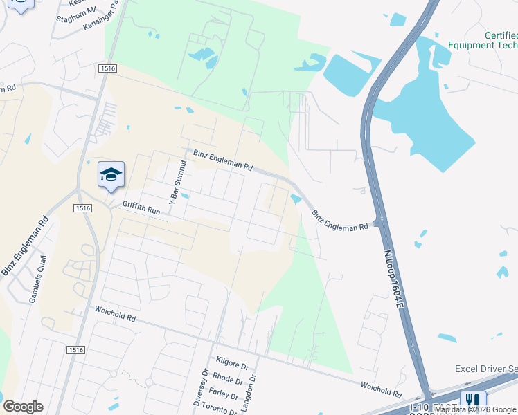 map of restaurants, bars, coffee shops, grocery stores, and more near 5147 Papalote Garden in Converse