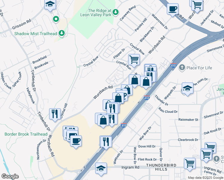 map of restaurants, bars, coffee shops, grocery stores, and more near in San Antonio