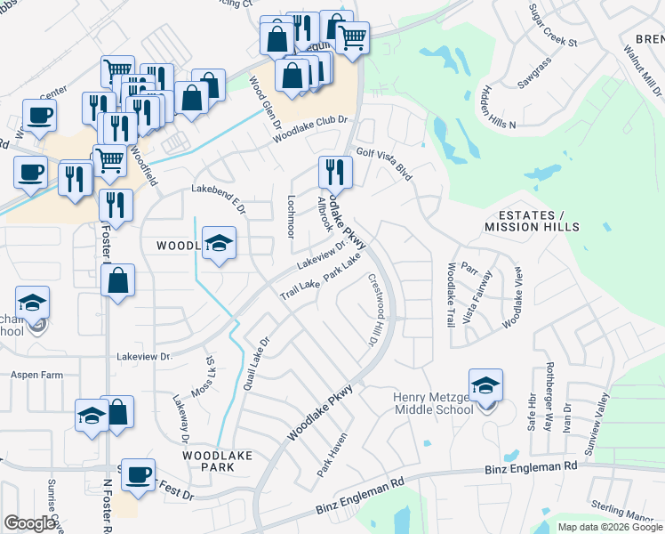 map of restaurants, bars, coffee shops, grocery stores, and more near 7026 Atherton in San Antonio