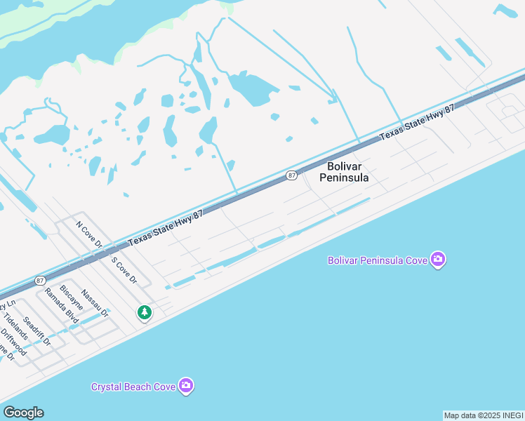 map of restaurants, bars, coffee shops, grocery stores, and more near 3217 Castle Drive in Galveston