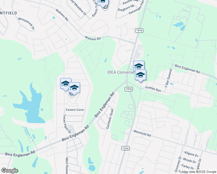 map of restaurants, bars, coffee shops, grocery stores, and more near 5131 Badland Beacon in Converse