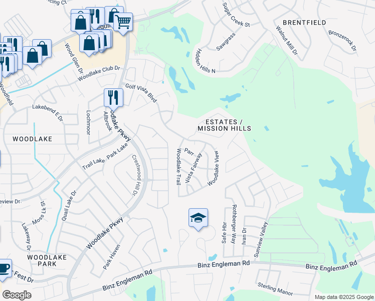 map of restaurants, bars, coffee shops, grocery stores, and more near 5203 Golf Tee Court in San Antonio