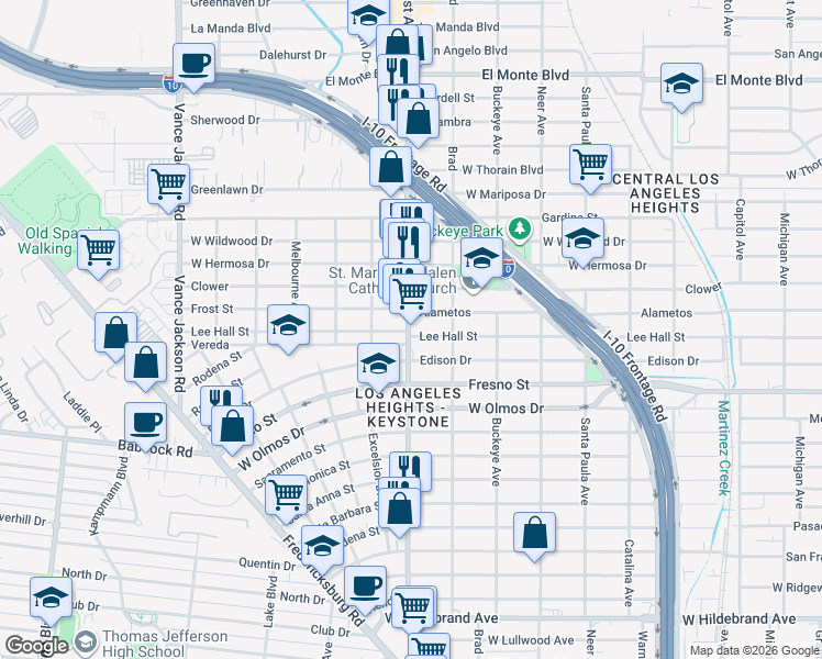map of restaurants, bars, coffee shops, grocery stores, and more near 1618 West Avenue in San Antonio