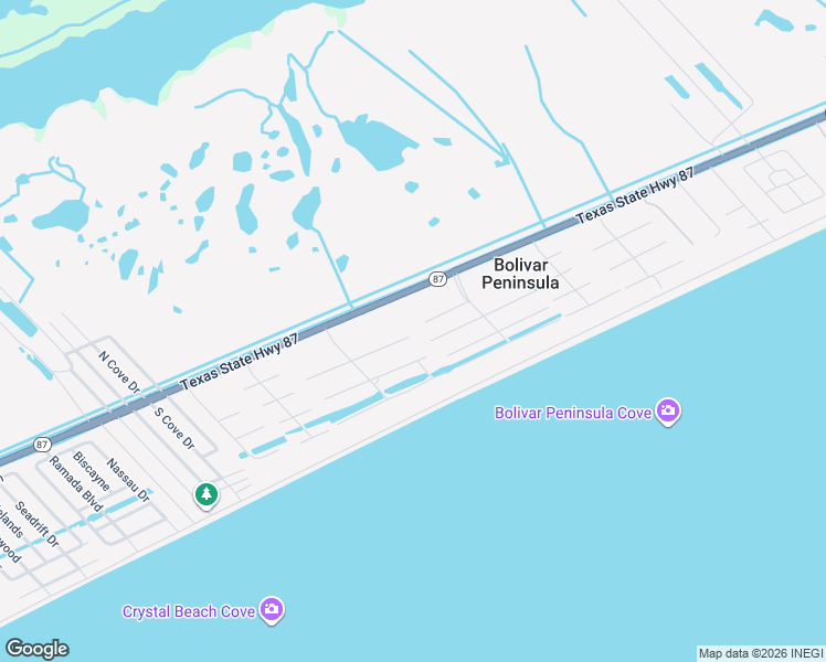 map of restaurants, bars, coffee shops, grocery stores, and more near 3245 Castle Drive in Bolivar Peninsula