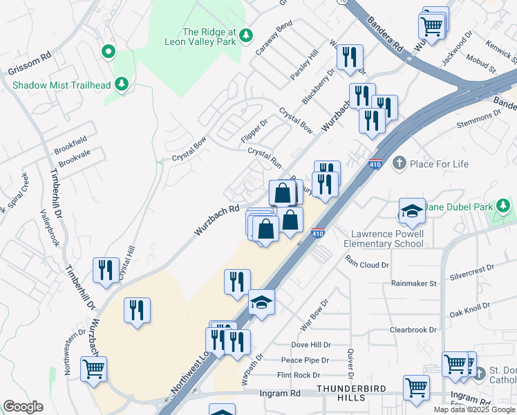 map of restaurants, bars, coffee shops, grocery stores, and more near 4707 Wurzbach Road in San Antonio