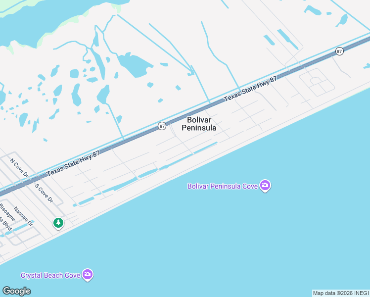 map of restaurants, bars, coffee shops, grocery stores, and more near 3297 Prides Way in Galveston