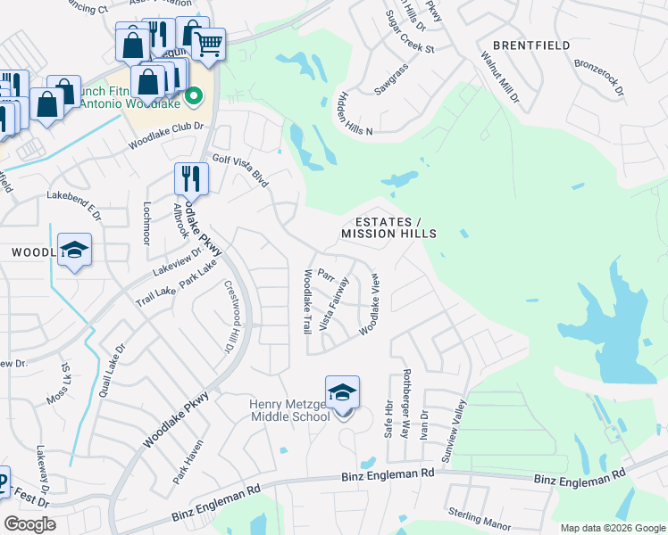 map of restaurants, bars, coffee shops, grocery stores, and more near 5203 Golf Tee Court in San Antonio
