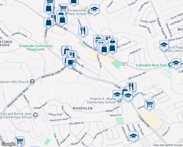 map of restaurants, bars, coffee shops, grocery stores, and more near 4507 Cerca Royale in San Antonio