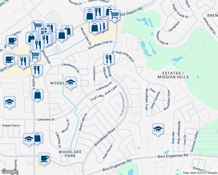 map of restaurants, bars, coffee shops, grocery stores, and more near 7026 Atherton in San Antonio