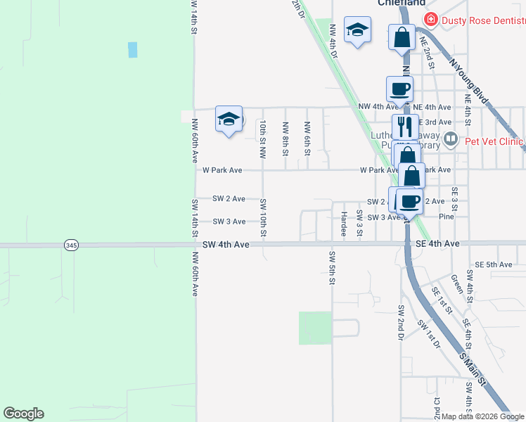 map of restaurants, bars, coffee shops, grocery stores, and more near 1110 Southwest 3 Avenue in Chiefland