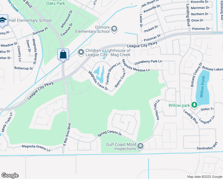 map of restaurants, bars, coffee shops, grocery stores, and more near 1150 Magnolia Trace Drive in League City