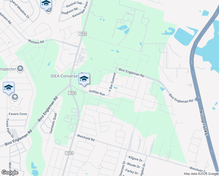 map of restaurants, bars, coffee shops, grocery stores, and more near 8855 Barrow Path in Converse
