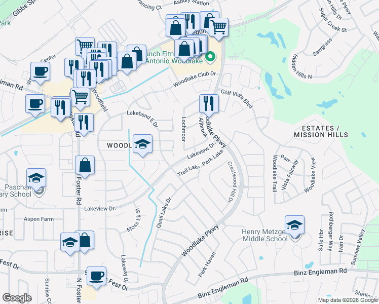 map of restaurants, bars, coffee shops, grocery stores, and more near 7006 Atherton in San Antonio