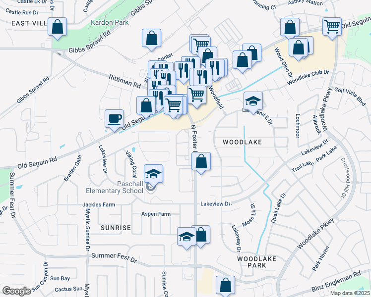 map of restaurants, bars, coffee shops, grocery stores, and more near 5326 Reiter Pass in San Antonio