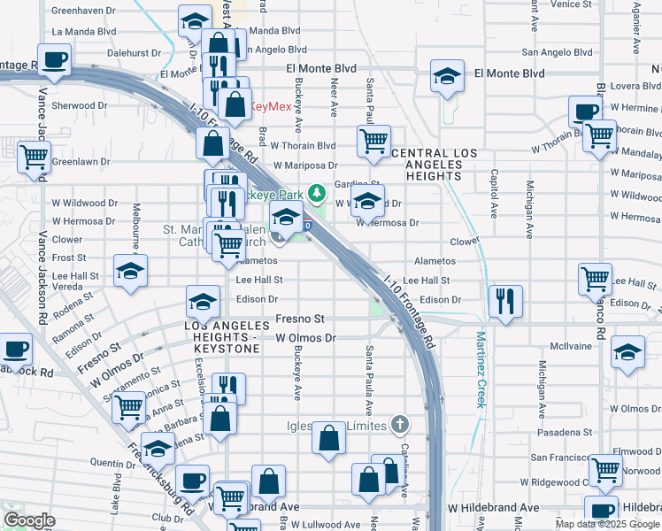 map of restaurants, bars, coffee shops, grocery stores, and more near 1600 Alametos in San Antonio