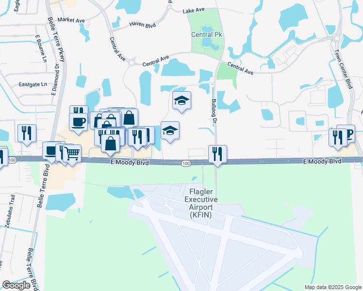 map of restaurants, bars, coffee shops, grocery stores, and more near 5500 Florida 100 in Palm Coast