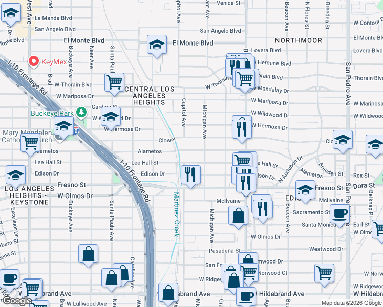map of restaurants, bars, coffee shops, grocery stores, and more near 1126 Alametos in San Antonio