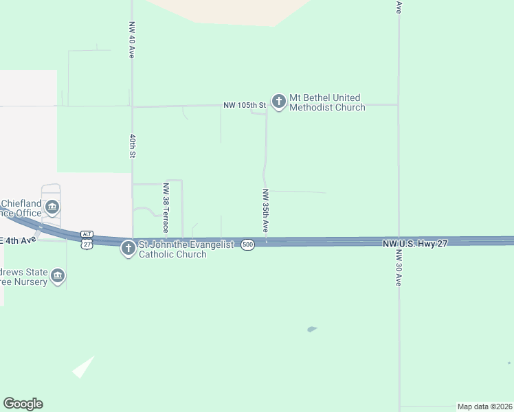 map of restaurants, bars, coffee shops, grocery stores, and more near 10150 Northwest 35th Avenue in Chiefland