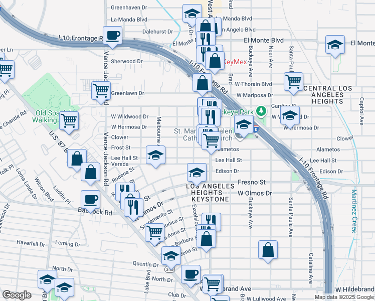 map of restaurants, bars, coffee shops, grocery stores, and more near 800 Gentleman Road in San Antonio