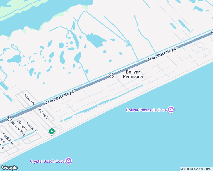 map of restaurants, bars, coffee shops, grocery stores, and more near 3245 Castle Drive in Bolivar Peninsula