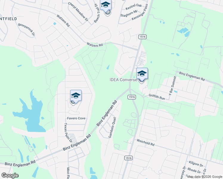 map of restaurants, bars, coffee shops, grocery stores, and more near 5131 Badland Beacon in Converse