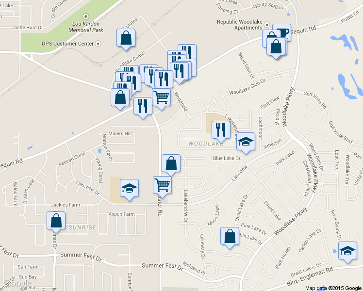 map of restaurants, bars, coffee shops, grocery stores, and more near 6703 Fairlake Street in San Antonio