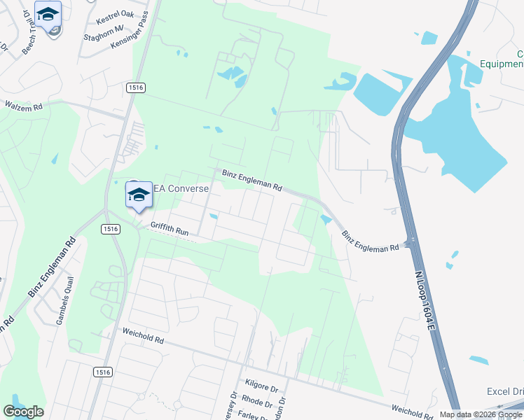 map of restaurants, bars, coffee shops, grocery stores, and more near 5107 Longhorn River in Converse
