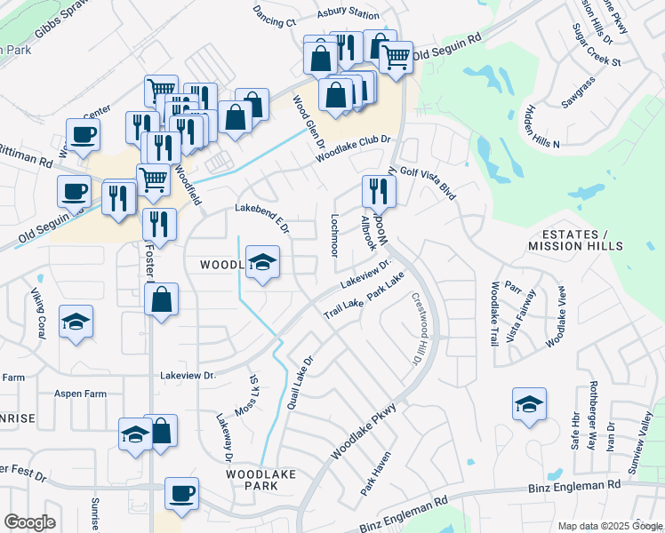map of restaurants, bars, coffee shops, grocery stores, and more near 7006 Atherton in San Antonio