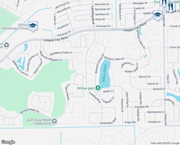 map of restaurants, bars, coffee shops, grocery stores, and more near 2529 Mango Court in League City