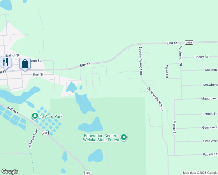 map of restaurants, bars, coffee shops, grocery stores, and more near 388 River Hill in Welaka