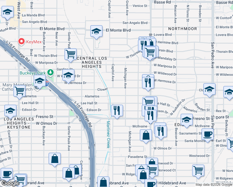 map of restaurants, bars, coffee shops, grocery stores, and more near 1126 Alametos in San Antonio