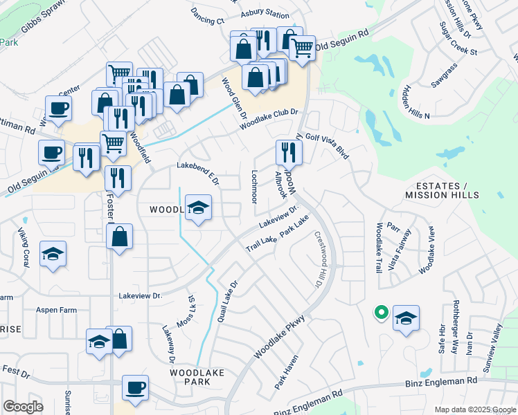 map of restaurants, bars, coffee shops, grocery stores, and more near 7006 Atherton in San Antonio