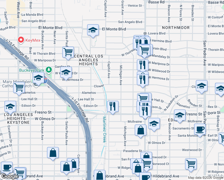 map of restaurants, bars, coffee shops, grocery stores, and more near 1126 Alametos in San Antonio