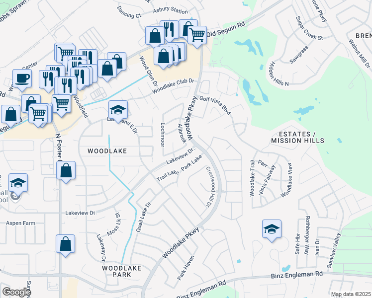 map of restaurants, bars, coffee shops, grocery stores, and more near 7042 Atherton in San Antonio