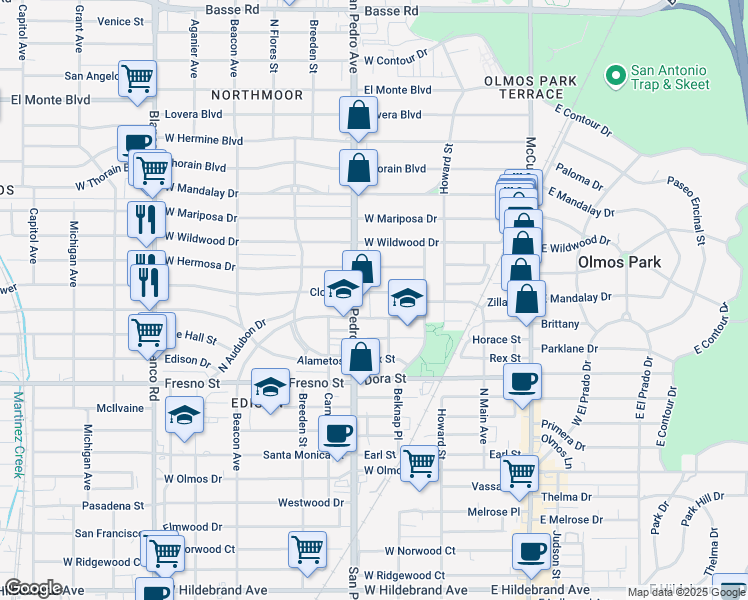 map of restaurants, bars, coffee shops, grocery stores, and more near 4810 San Pedro Avenue in San Antonio