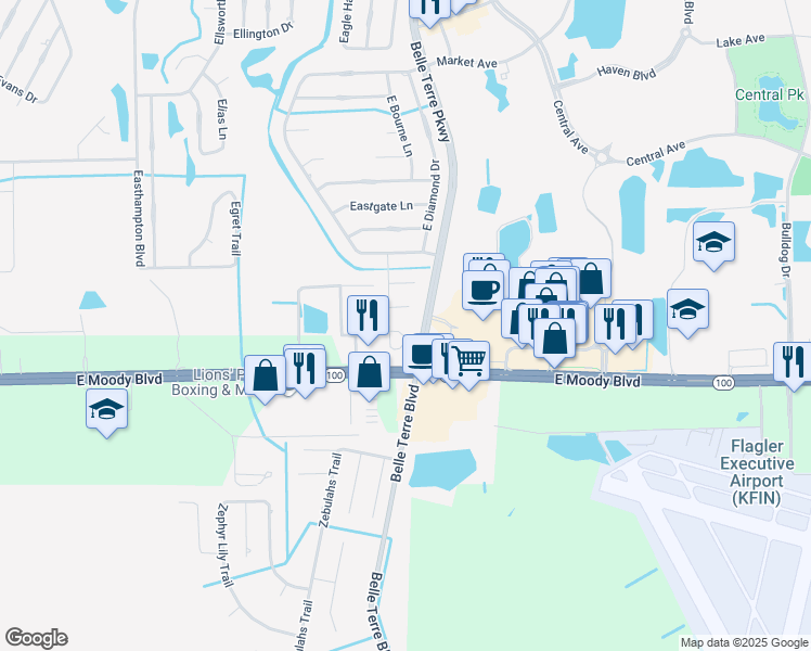 map of restaurants, bars, coffee shops, grocery stores, and more near 7 Easton Place in Palm Coast