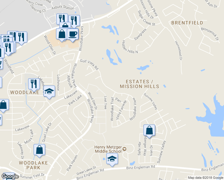 map of restaurants, bars, coffee shops, grocery stores, and more near Golf Vista Boulevard in San Antonio